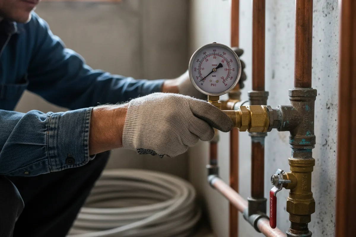 Pressure testing a repaired line during Water Line Repair in Damascus